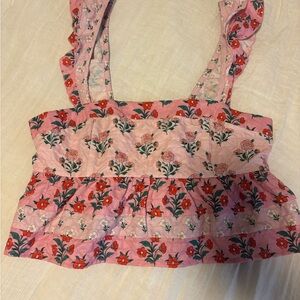 Altar'd State Pink Floral Ruffle Crop Top